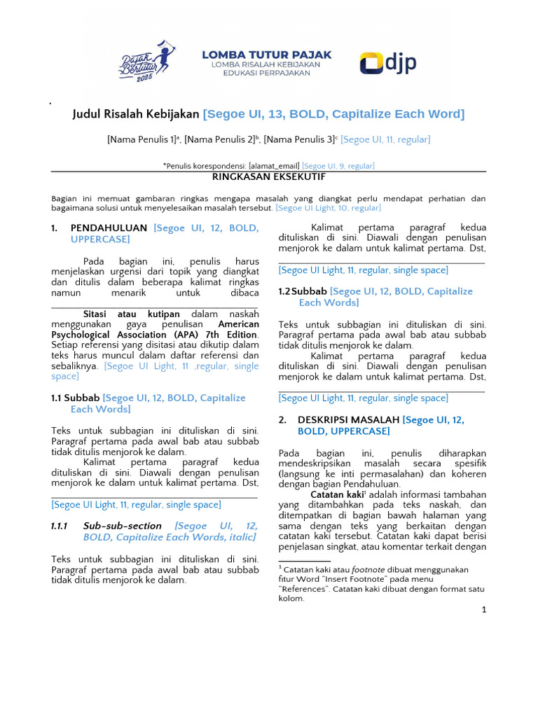 Templat Risalah Kebijakan Edu Pajak 2025 | PDF