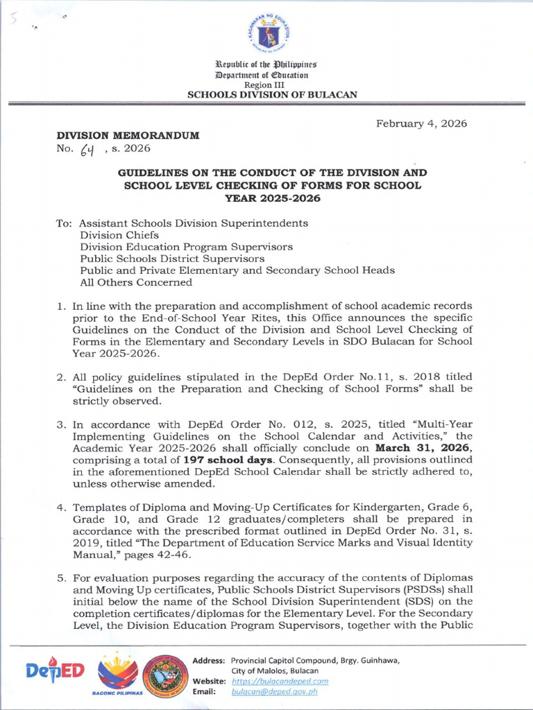 Division Memorandum No 064 s 2026 | PDF