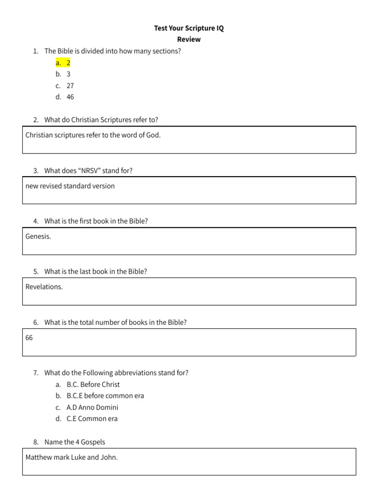 Copy of Test Your Scripture IQ | PDF