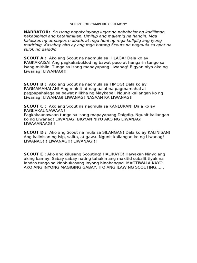 Script For Campfire Ceremony | PDF