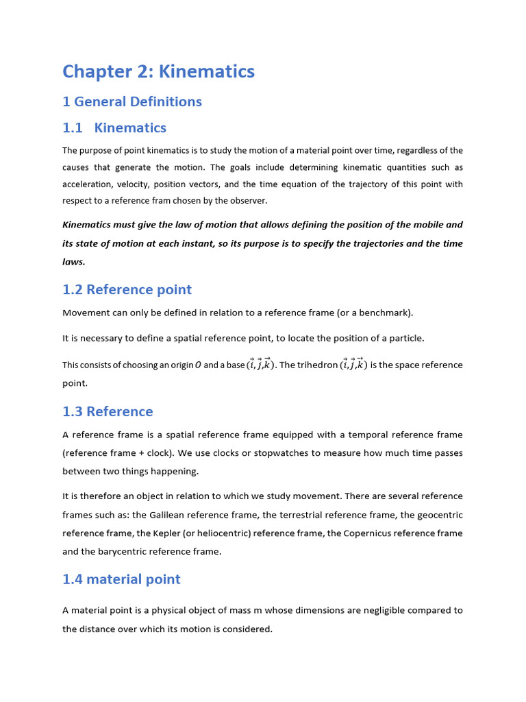 Chapter 2 Kinematics | PDF | Coordinate System | Acceleration