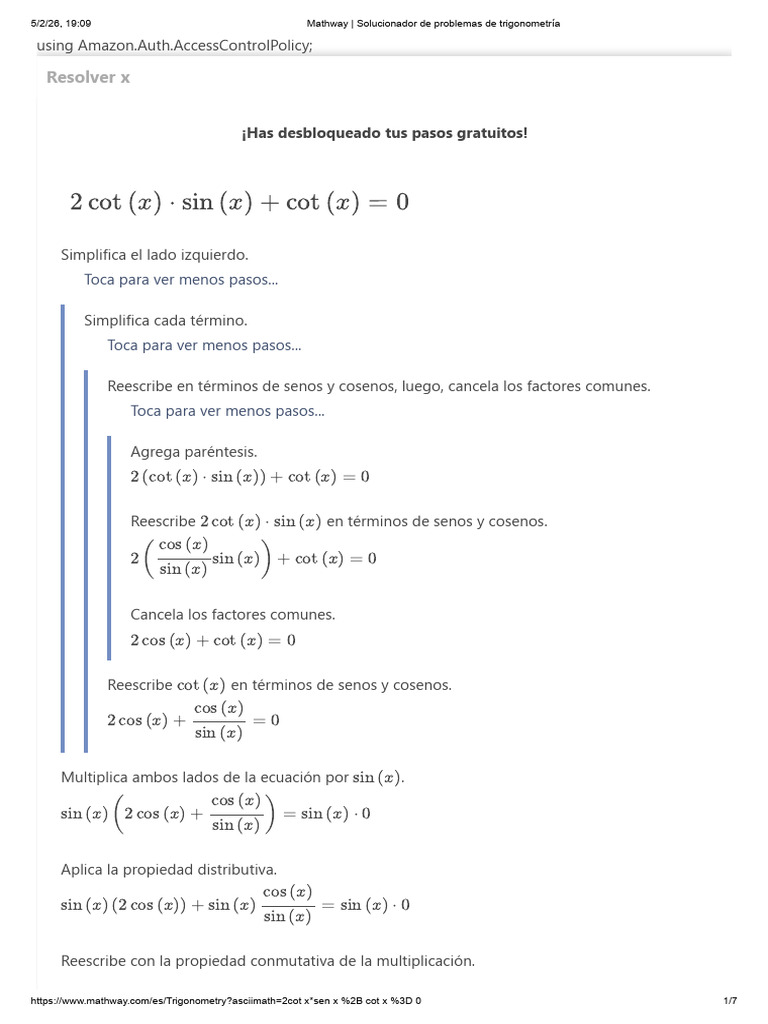 2cot x sen x mas cot x igual 0 | PDF | Pi | Funciones trigonométricas