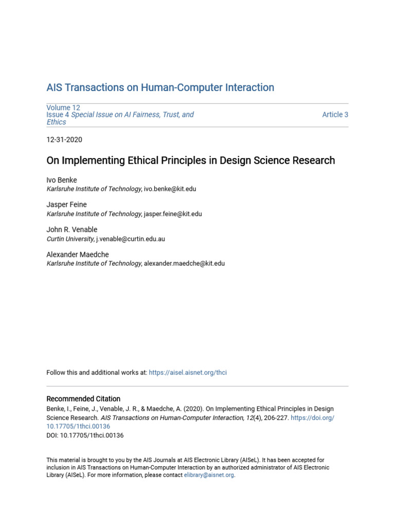 On Implementing Ethical Principles in Design Science Research | PDF ...