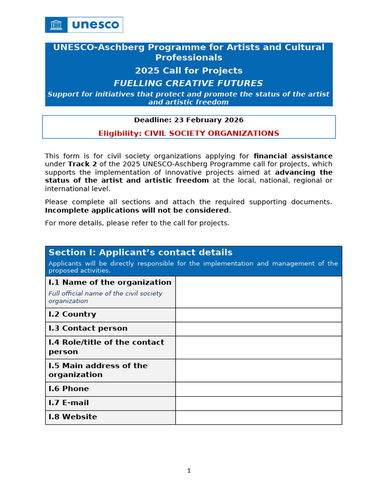 EN_UNESCO-Aschberg 2025 CSO_Application Form_FINAL | PDF | Communication