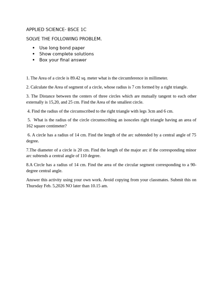 Problem Solving in Circle | PDF