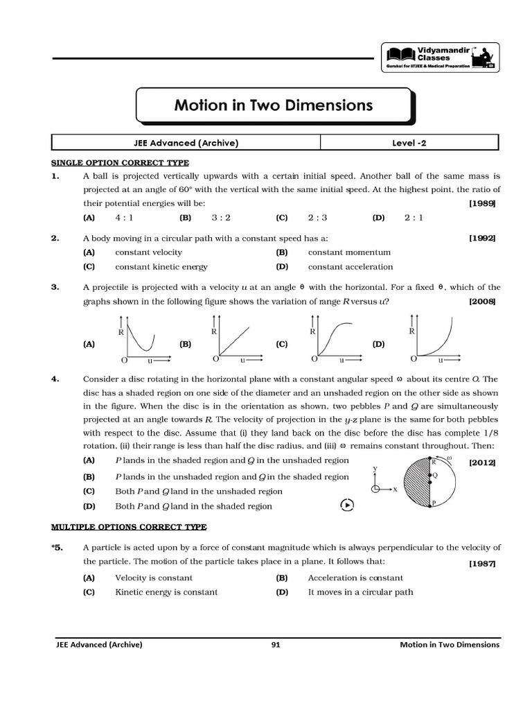 Motion in 2D JEE Advanced Archive | PDF