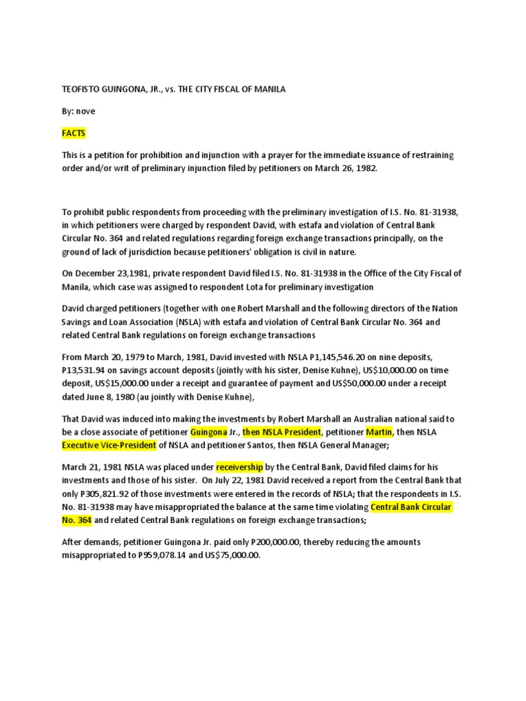 Teofisto Guingona, Jr., Vs. the City Fiscal of Manila Writ Of