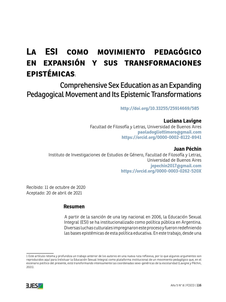 Lavigne y Péchin - La ESI Como Movimiento Pedagógico en Expansión[1 ...