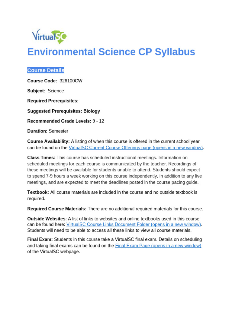 Environmental Science CP 2022 - Syllabus | PDF | Human Impact On The ...