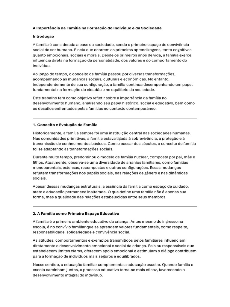 A Importância Da Família Na Formação Do Indivíduo e Da Sociedade | PDF ...