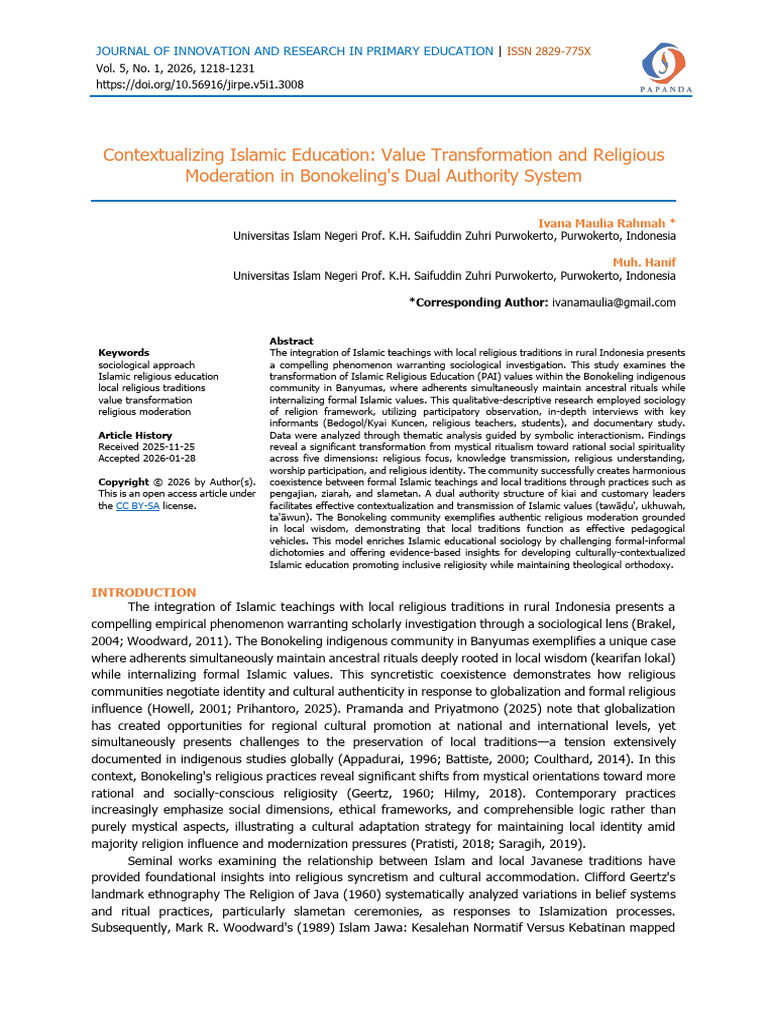 Contextualizing Islamic Education Value Transformation and Religious ...