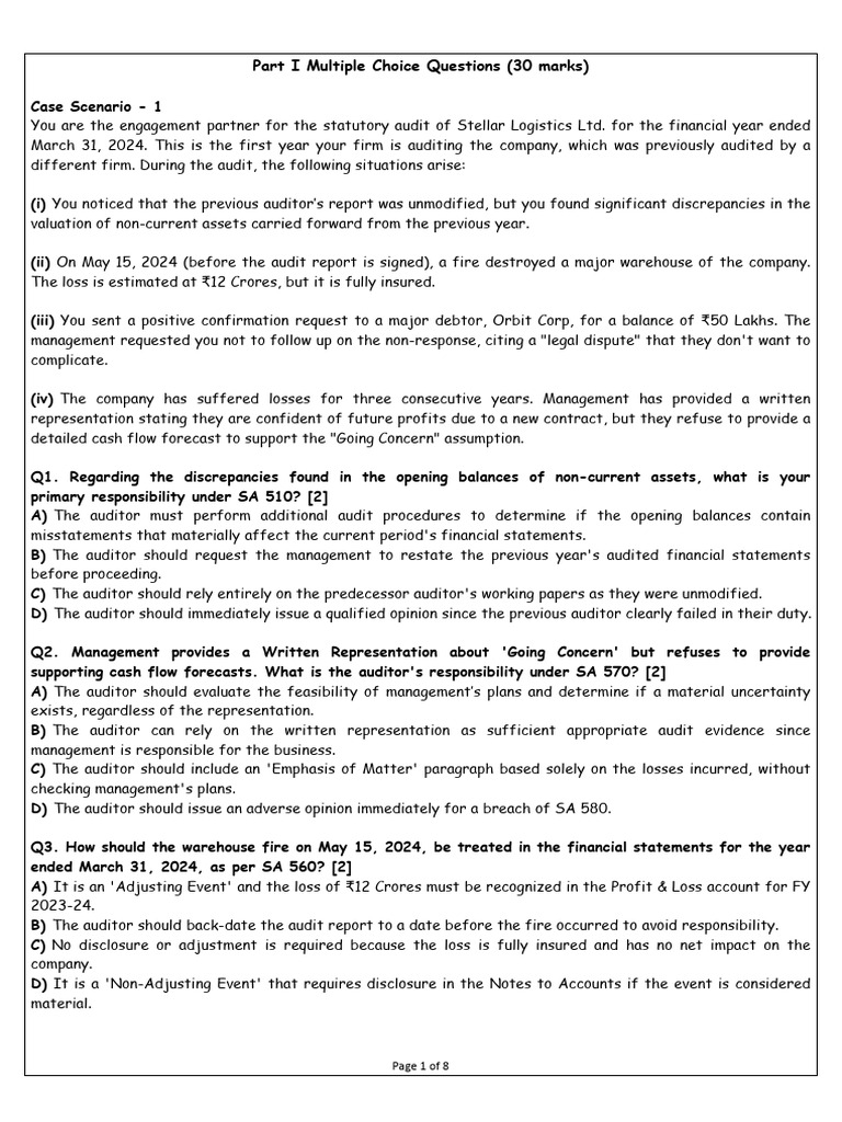 Audit Sample Test - 1 | PDF | Audit | Auditor's Report