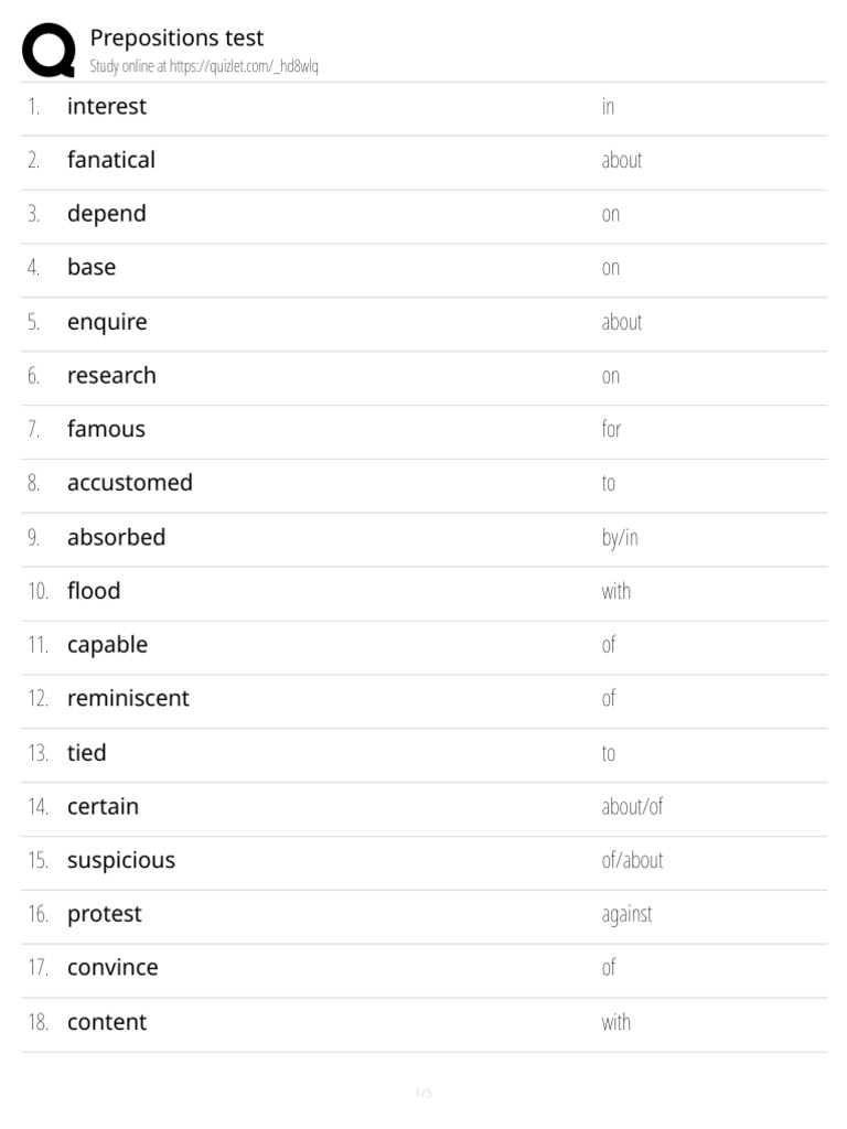 Prepositions Table For CAE | PDF | Chess Theory | Chess