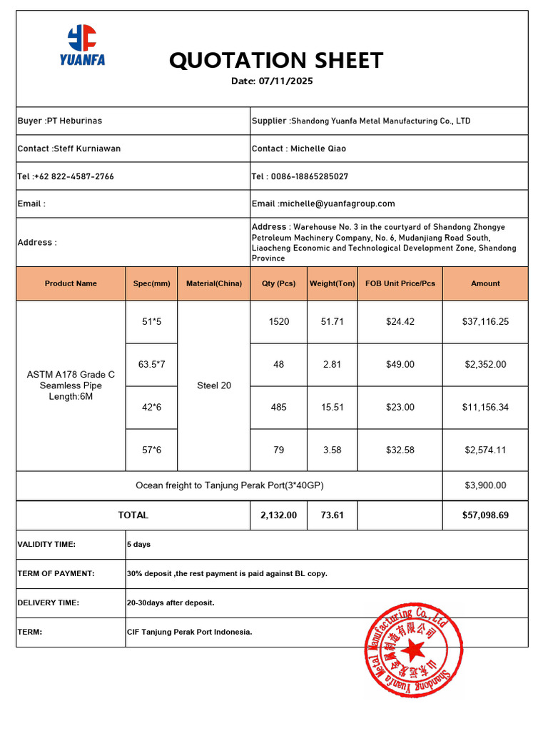 Quotation For Seamless Steel Pipes-2025.11.07 | PDF