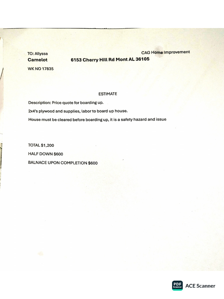 Estimate 6153 Cherry Hill Rd | PDF