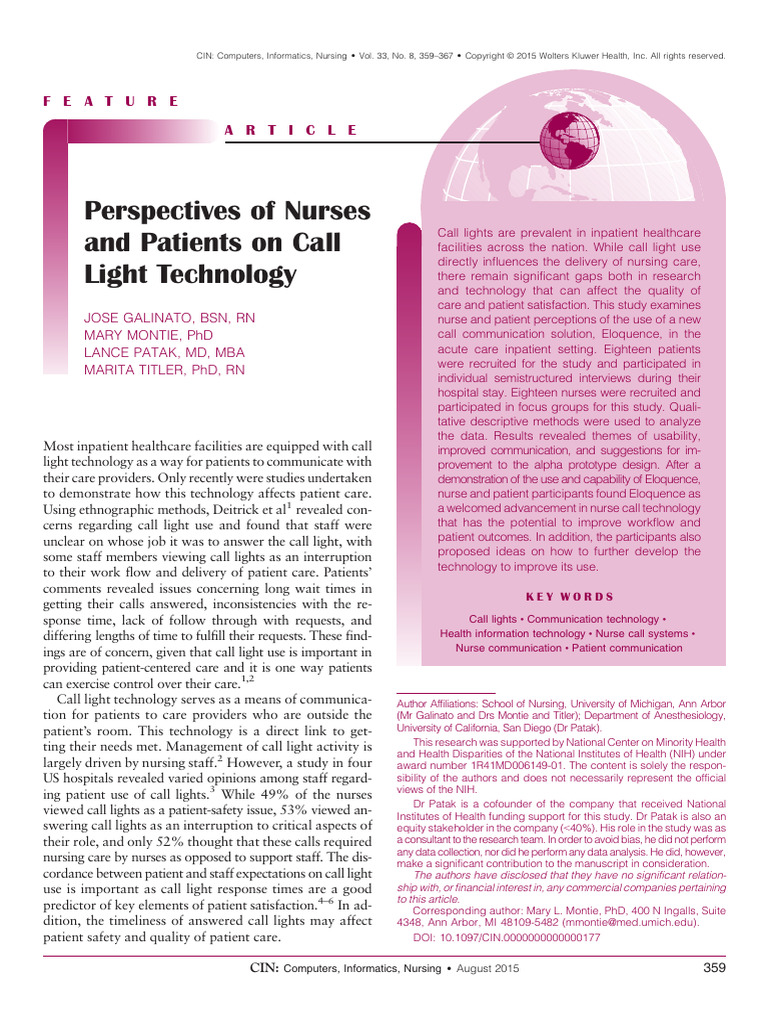 Perspectives of Nurses and Patients on Call Light Technology | PDF ...