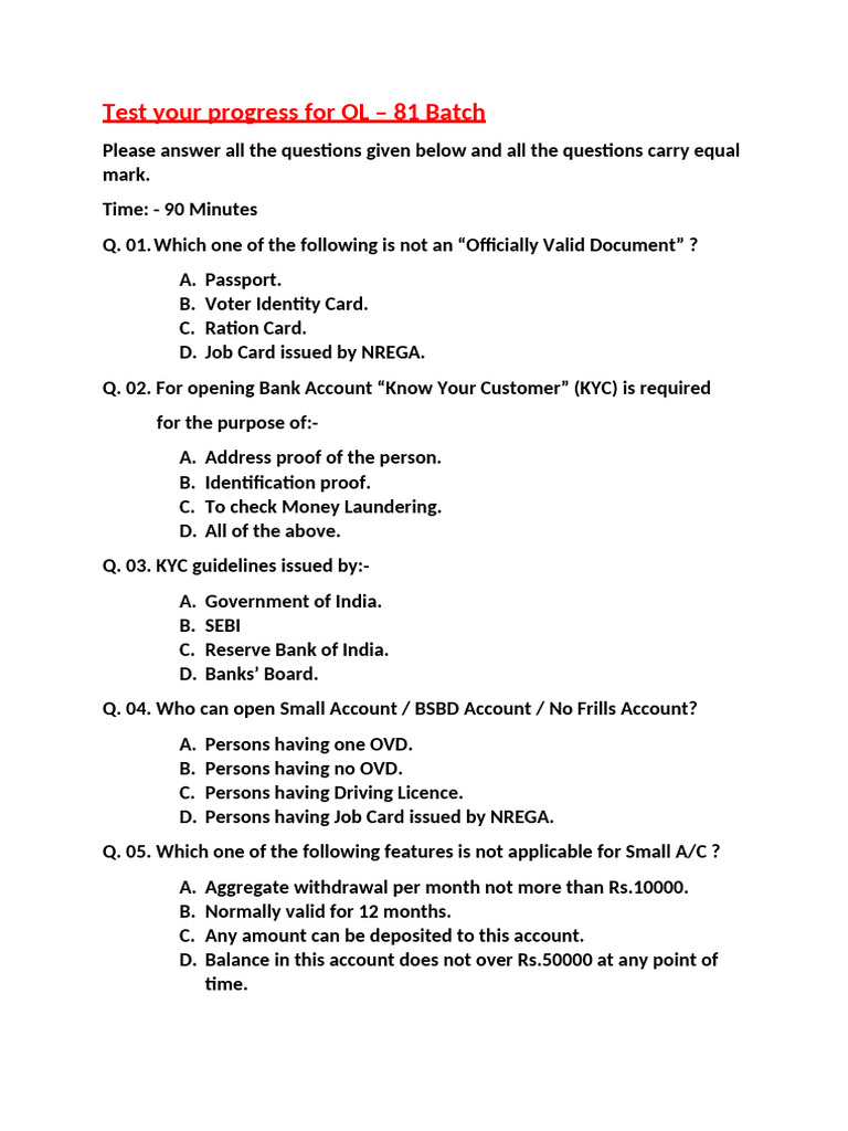 Questions for OL - 81 Batch | PDF | Loans | Credit Card