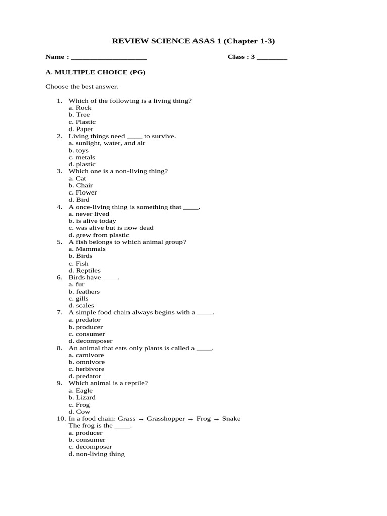 Review Science Asas 1 Chapter 1-3 | PDF | Foods | Mammals