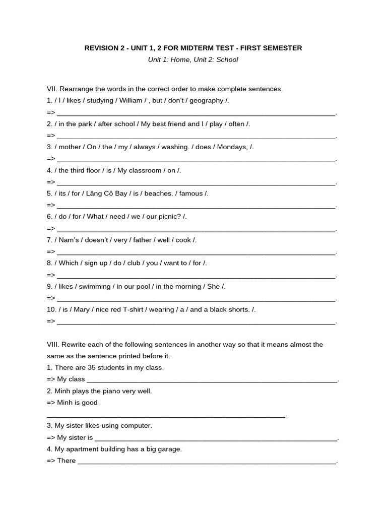 Revision 2 - Unit 1, 2 for Midterm Test - First Semester | PDF | Chess ...