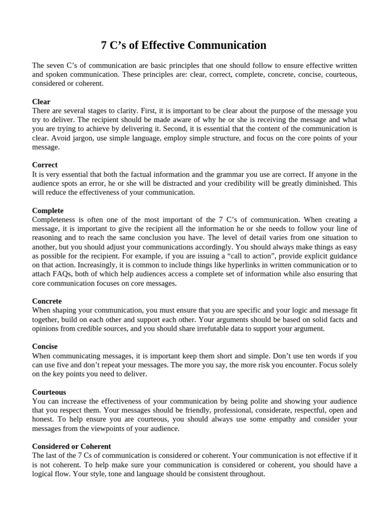 7 C's of Effective Communication | PDF | Communication | Human ...