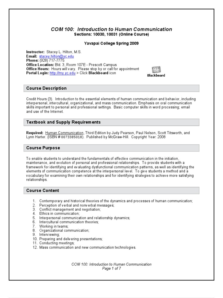 SP09 COM 100 Syllabus | PDF | Internet Forum | Communication
