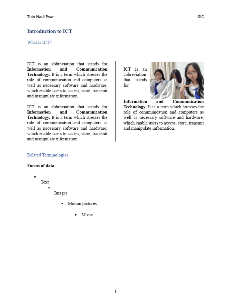 Introduction To ICT | PDF