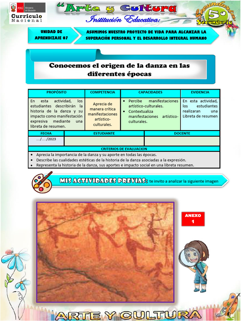 Actividad de arte y cultura 5° grado de secundaria | PDF | Bailes | Ballet