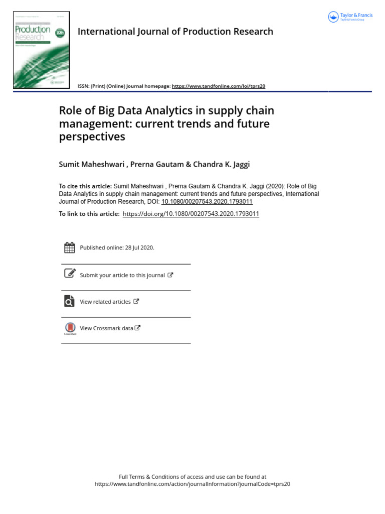 Role of Big Data Analytics in Supply Cha | PDF | Supply Chain ...