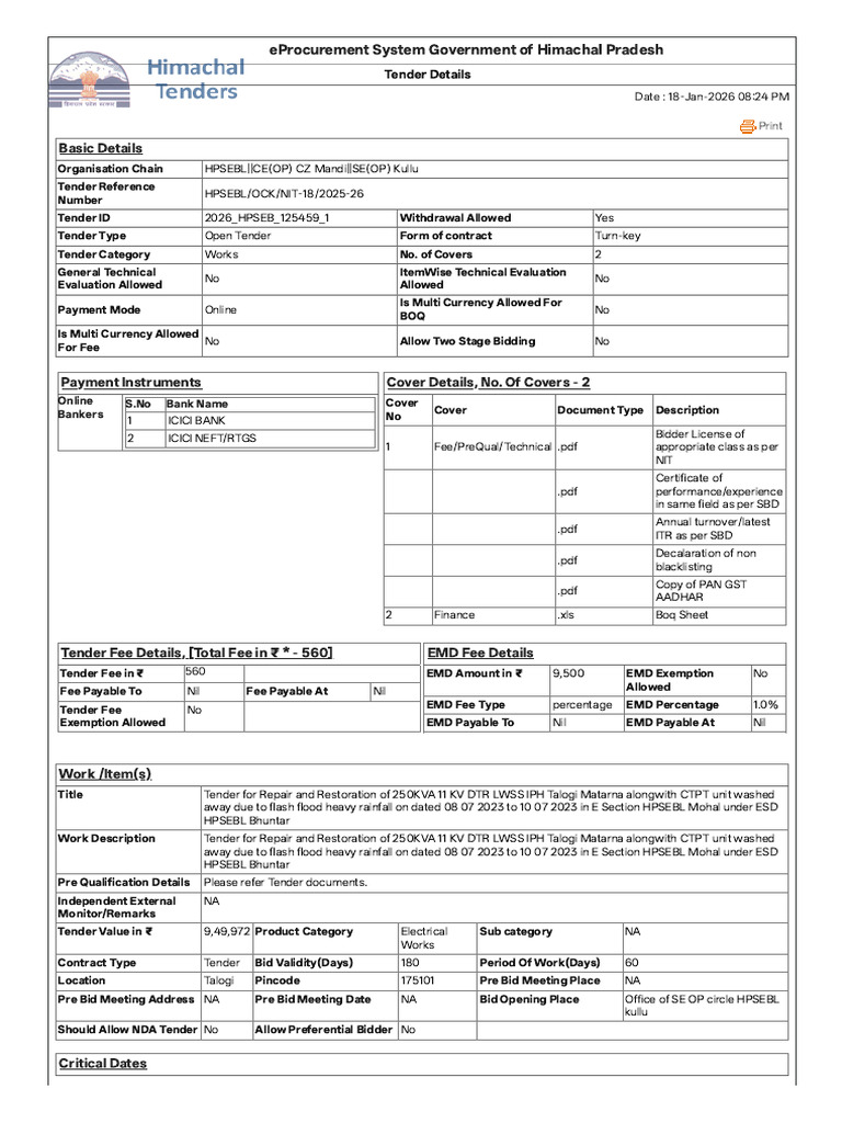 EProcurement System Government of Himachal Pradesh | PDF