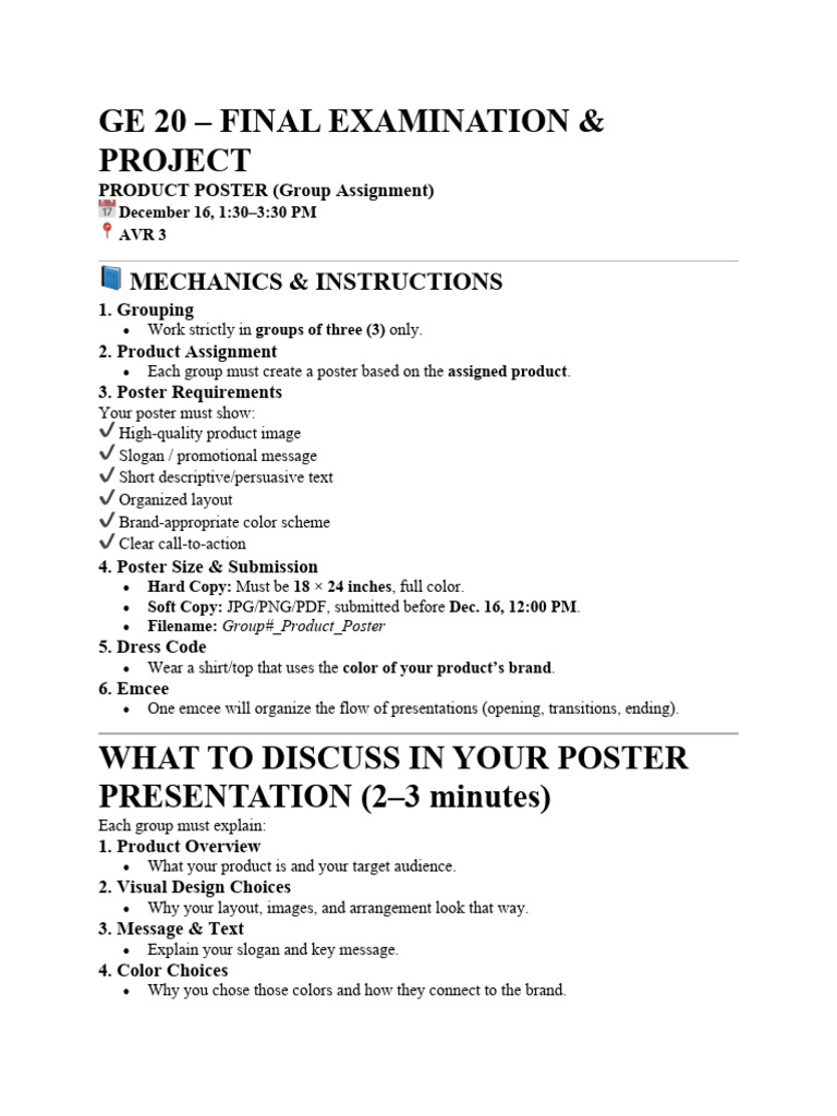 Ge20 Final Exam Project Guides | PDF
