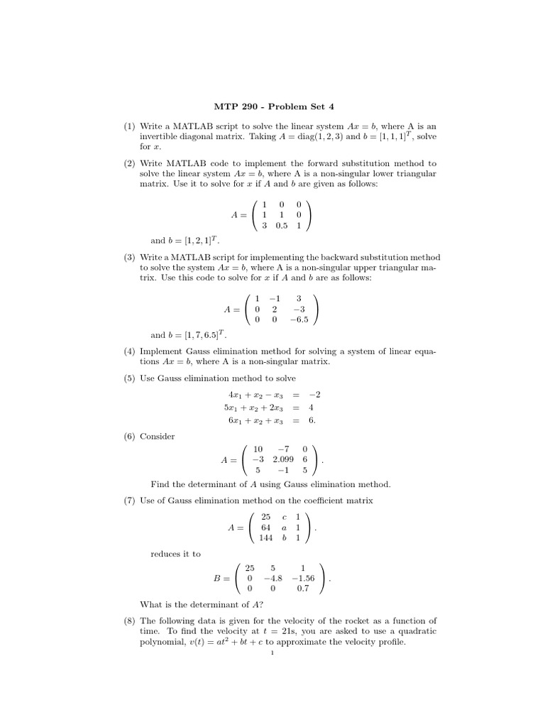 Problem Sheet 4 | PDF | Matrix Theory | Applied Mathematics