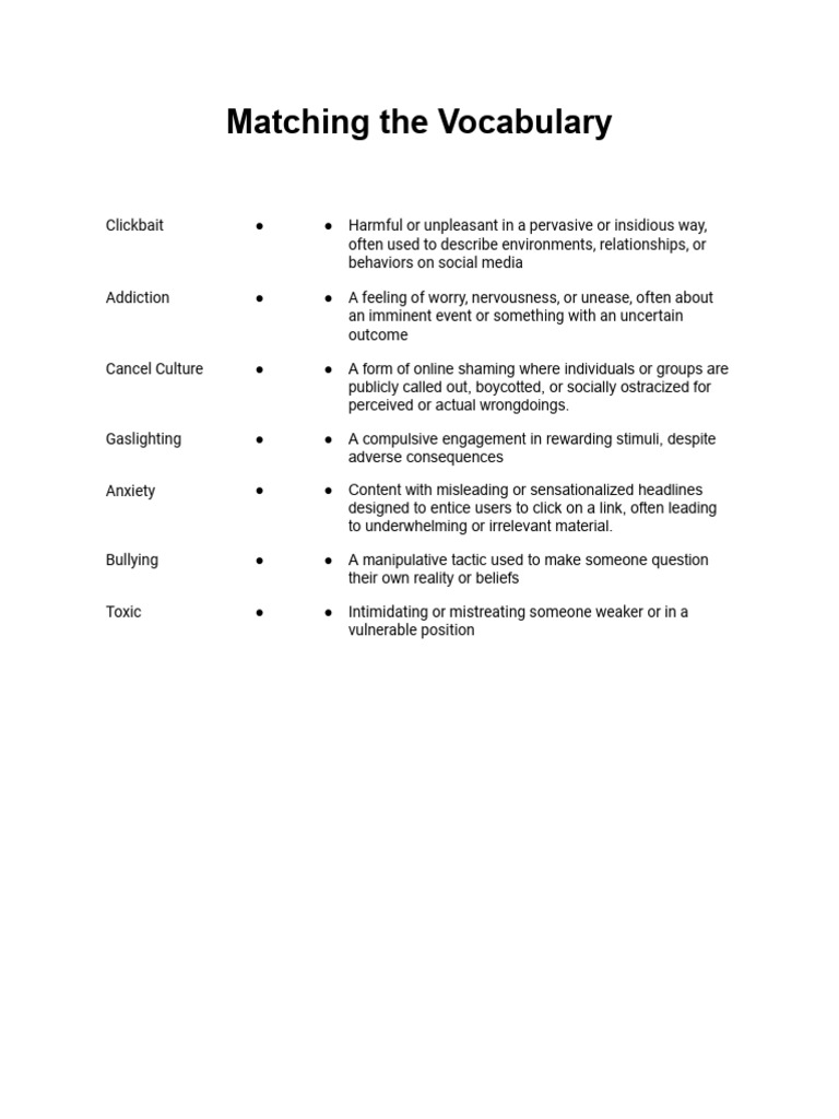 Matching The Vocabulary | PDF