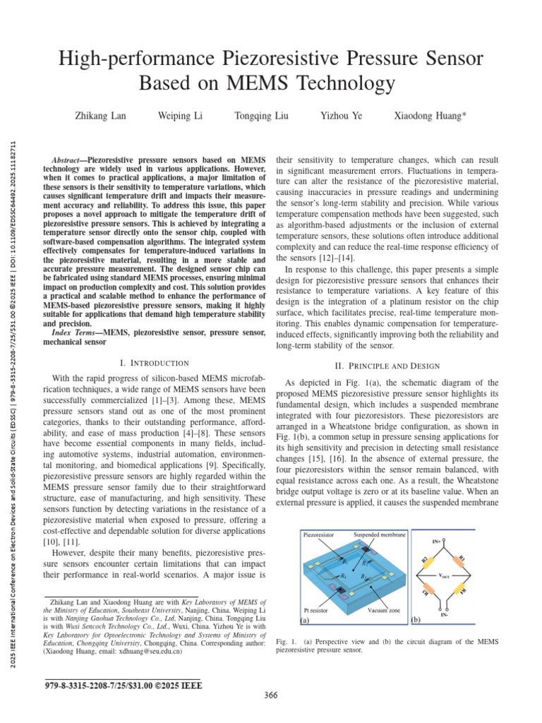 High-Performance Piezoresistive Pressure Sensor Based On MEMS ...