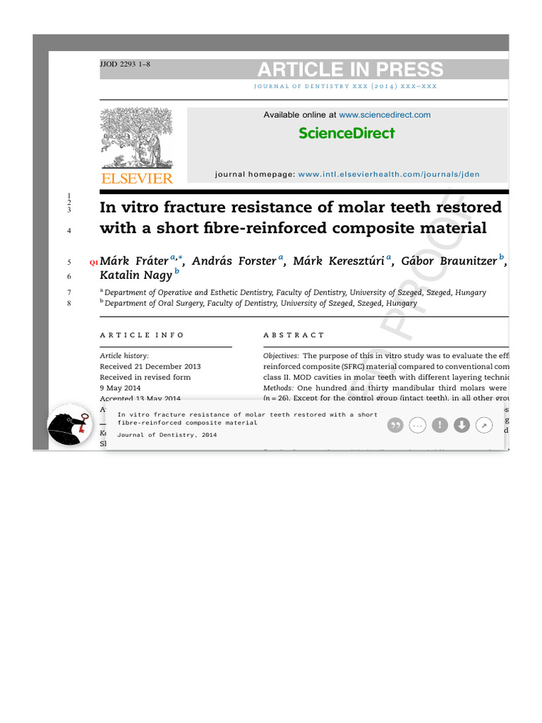 Sci-Hub. in Vitro Fracture Resistance of Molar Teeth Restored With A ...