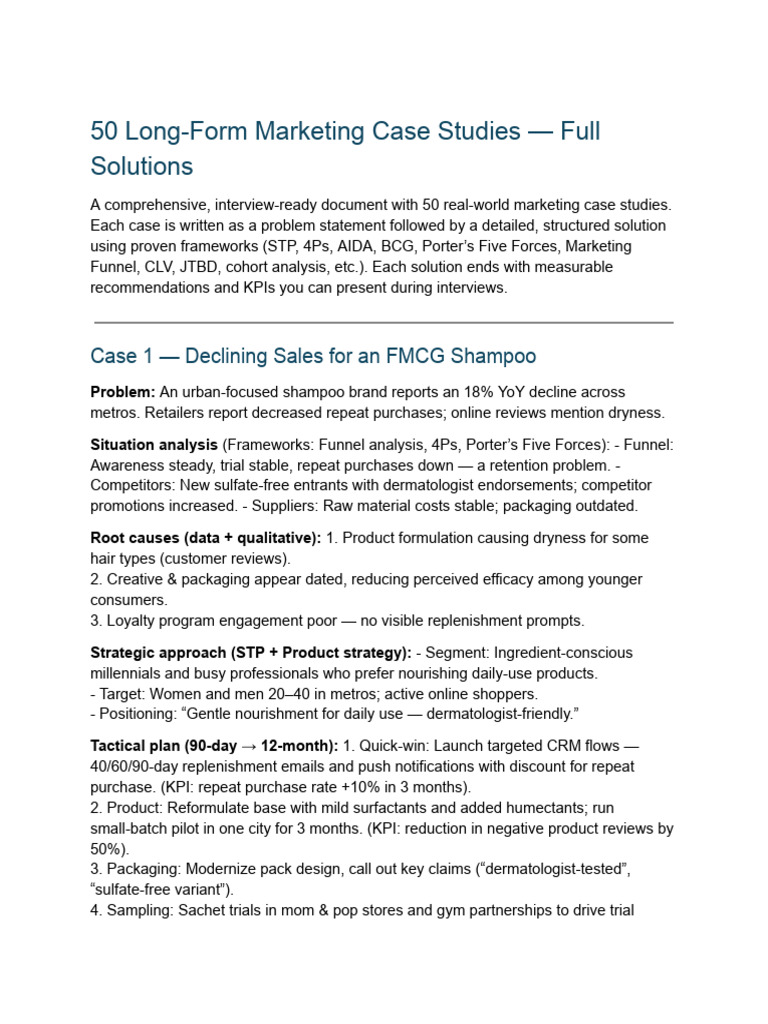 50 Long-Form Marketing Case Studies - Full Solutions | PDF | Pricing ...