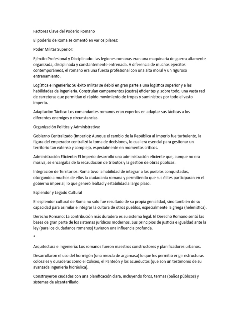 Factores Clave Del Poderío Romano | PDF | imperio Romano | Roma antigua