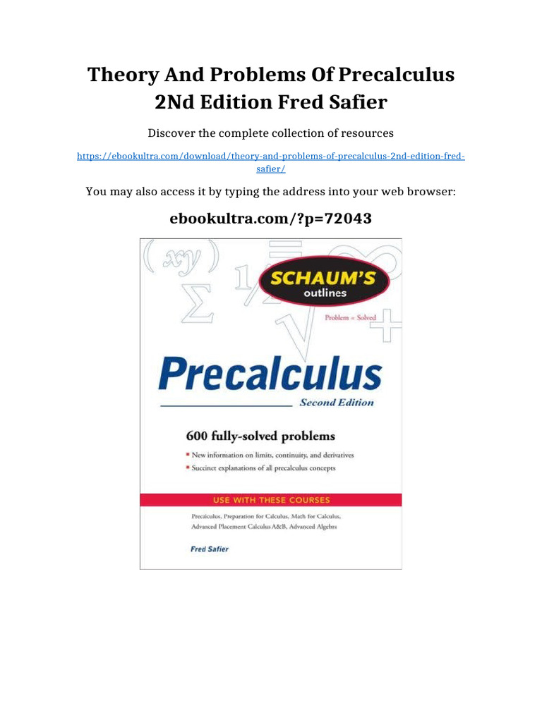Theory and problems of precalculus 2nd Edition Fred Safier online ...