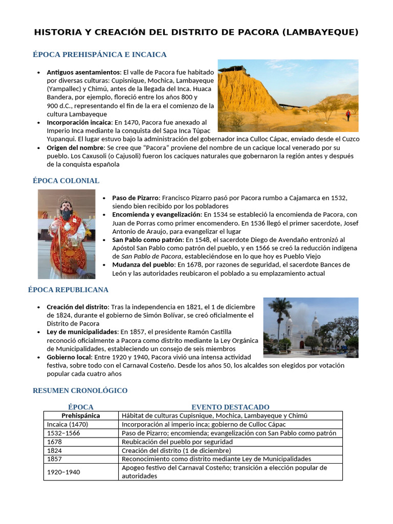Historia y Creación Del Distrito de Pacora | PDF | Imperio Inca ...