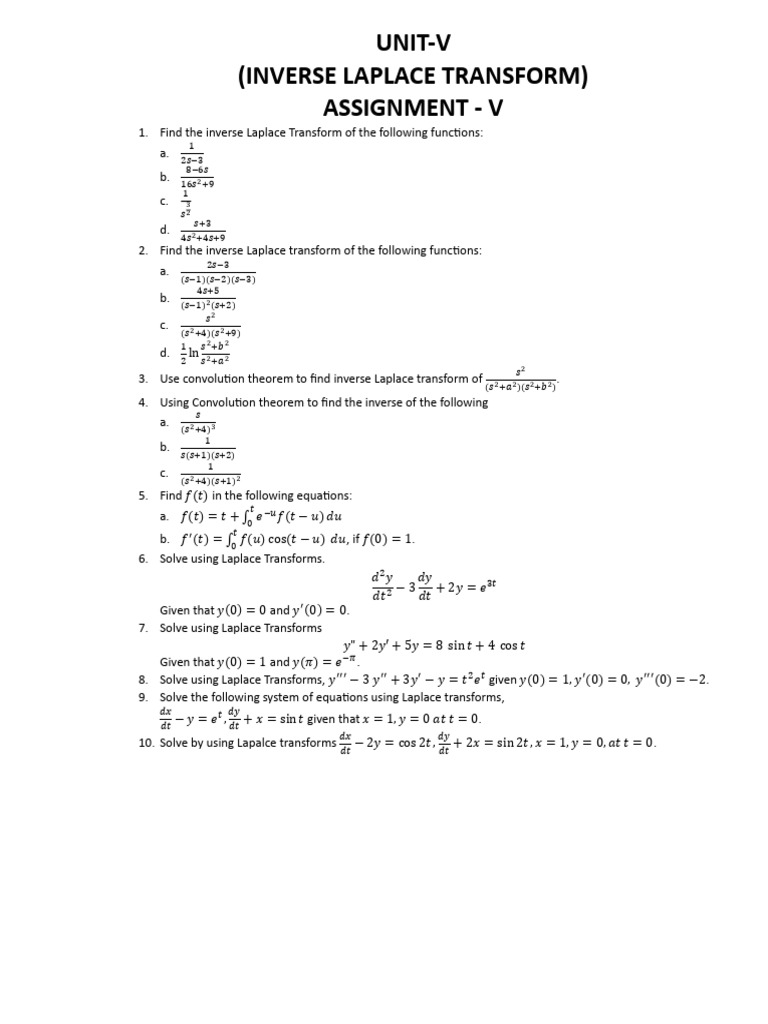 Inverse Laplace Transform Assignment 5 | PDF