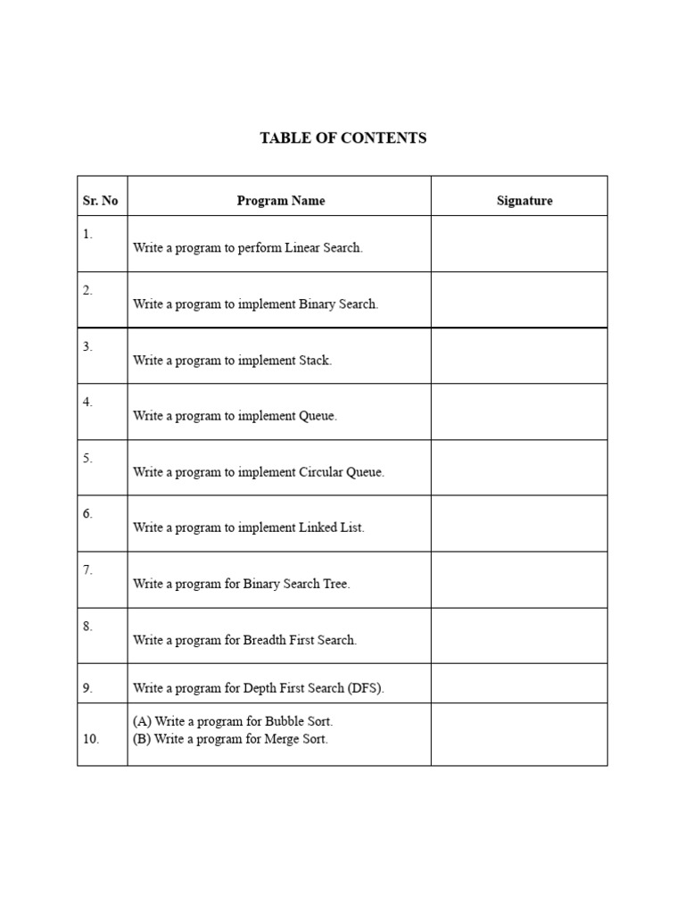 Table of Contents of Dsa | PDF