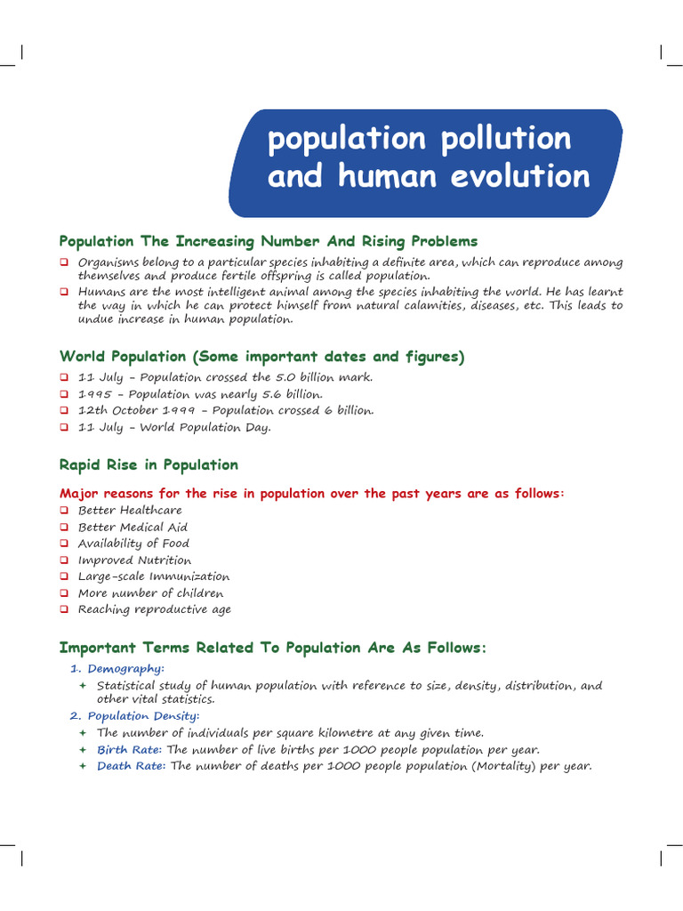 Biology - Population+ Pollution+ Human Evolution - Handwritten Notes ...