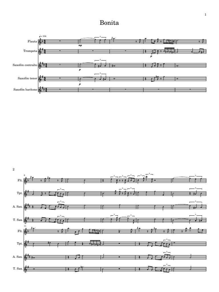 Bonita - Flauta - Trompeta - Saxofón Contralto | PDF