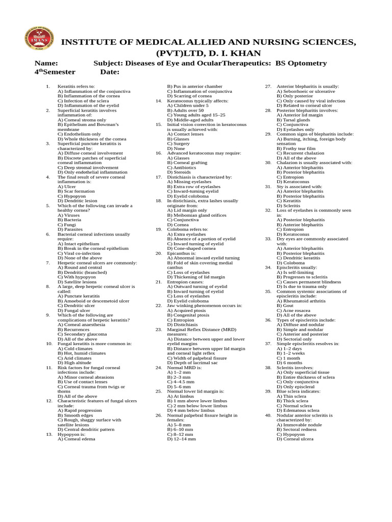 Optometry Paper | PDF | Cornea | Human Eye