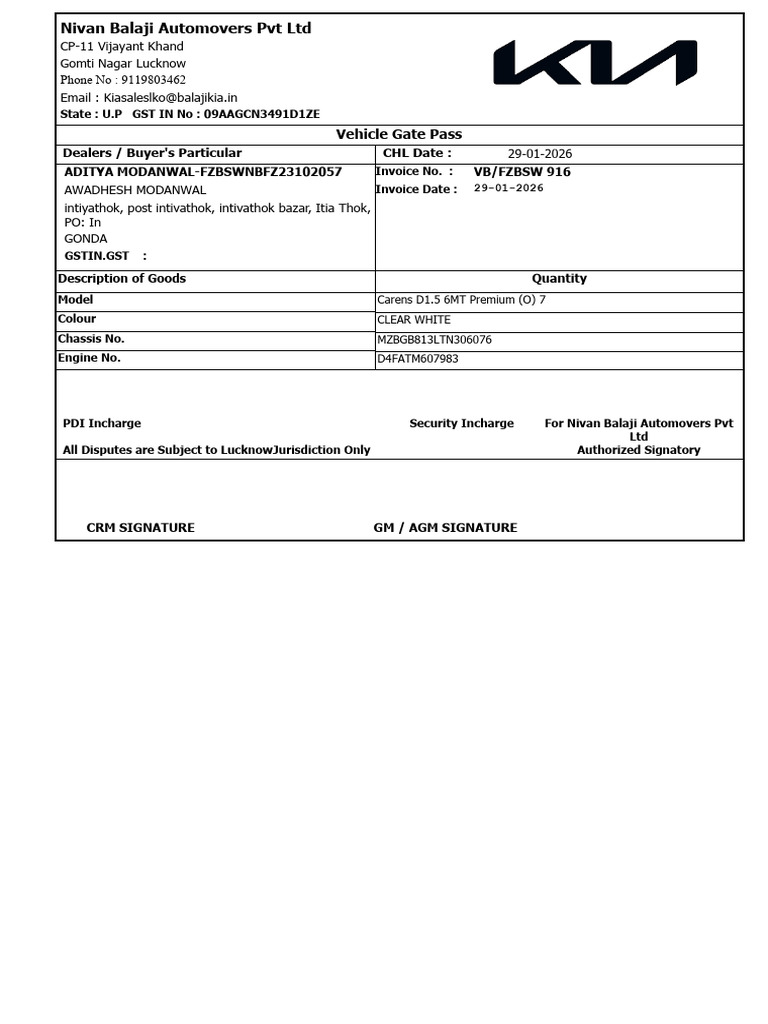 Vehicle Gate Pass-Aditya Modanwal-Fzbswnbfz23102057 | PDF