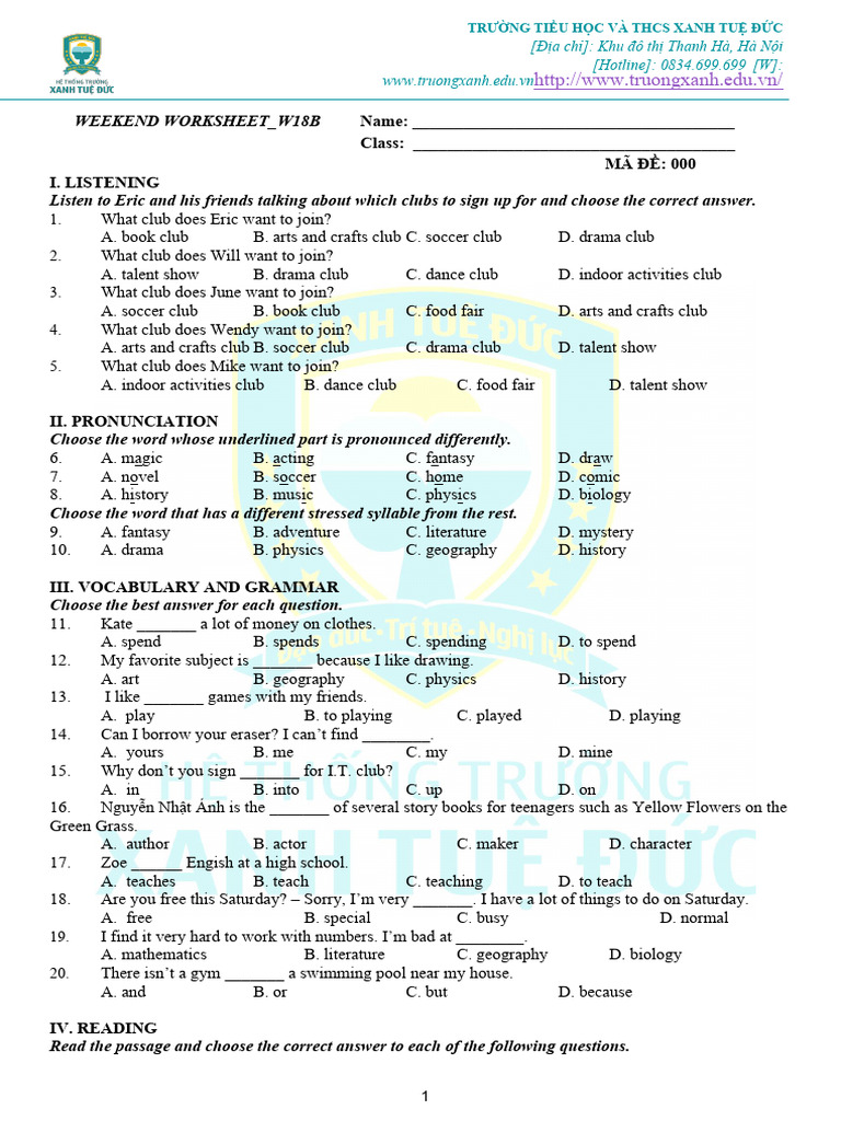 6A6 Weekend Worksheet W18B | PDF | Harry Potter