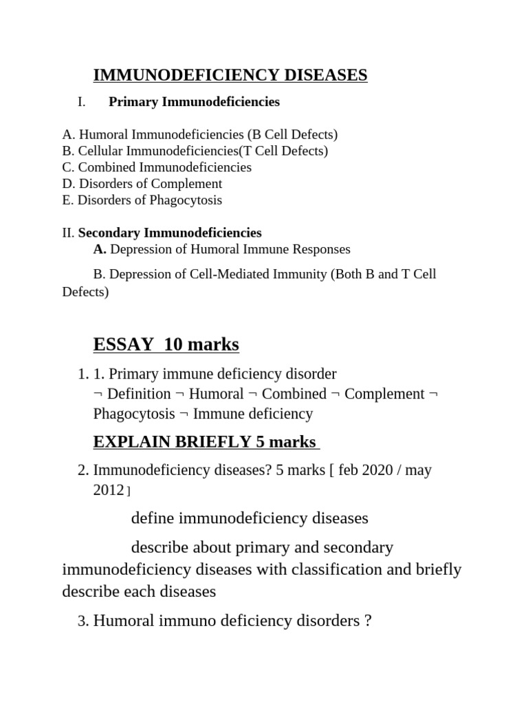 Immunodeficiency Diseases Questions With Key | PDF
