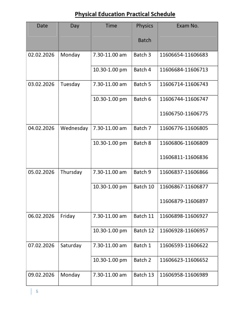 Physical Practical Examination Schedule | PDF