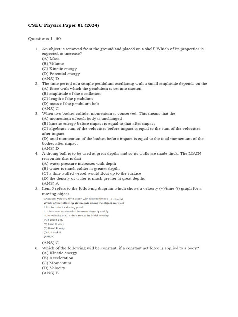 CSEC Physics Paper 01 (2024-2020) | PDF | Radioactive Decay | Waves