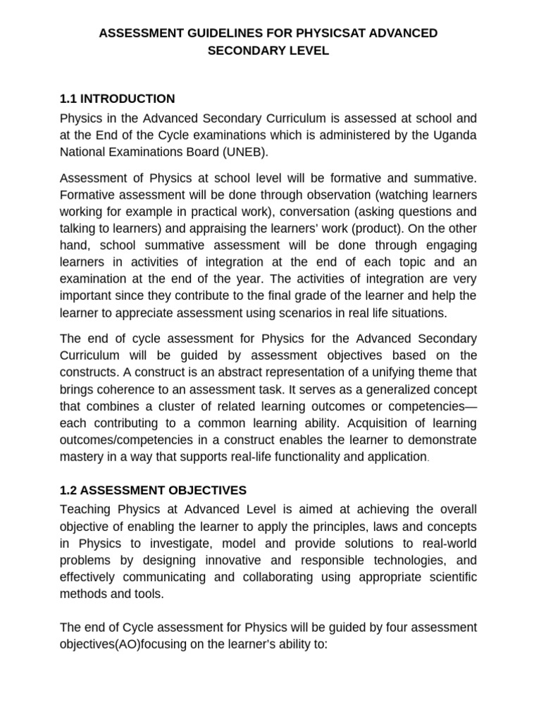 PHYSICS Assessment Guidelines | PDF | Gases | Force
