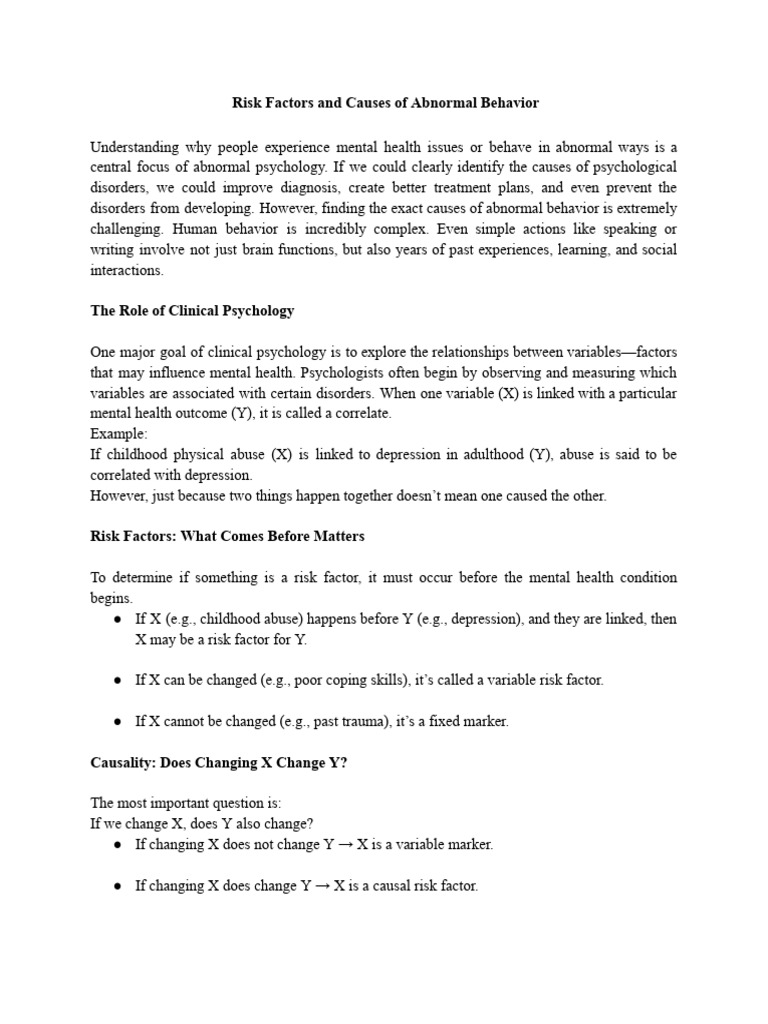 Risk Factors and Causes of Abnormal Behavior | PDF | Classical ...